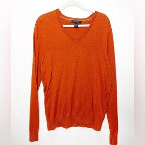 Banana Republic Luxury Brand V-Neck Silk Cashmere Cotton Blend Sweater Orange
